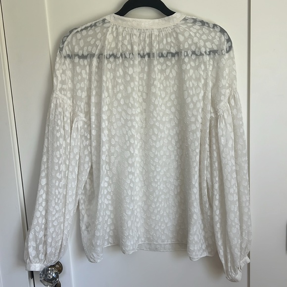 🛍️FRAME Spot Jacquard Silk Blend Smocked Peasant Blouse Off White XL - Picture 7 of 11